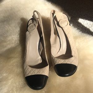 Vintage quilted low heels; beige and black; excellent condition!!